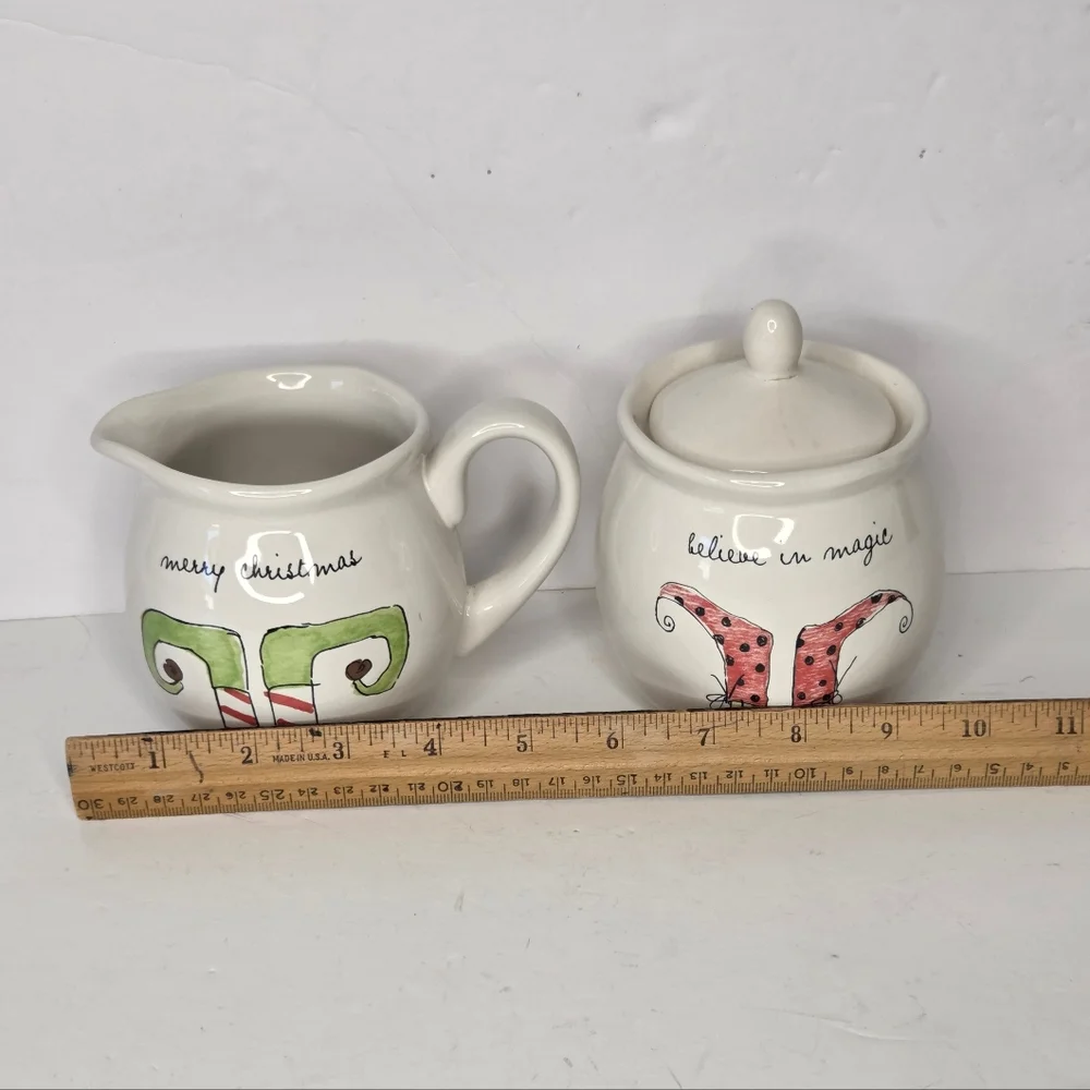 Rae Dunn Elf Feet Cream‎ And Sugar Set Christmas Kitchen Holiday Coffee Bar HTF